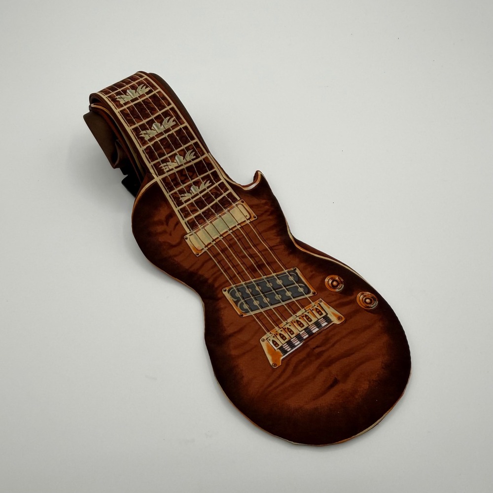 Why-Knot Unconformist Electric Guitar Silk Tie Brown Novelty Musician Accessory